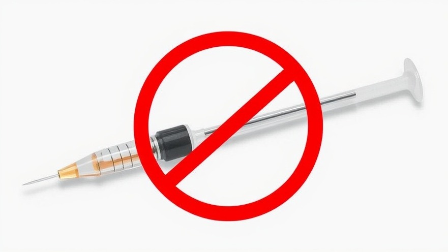 Illustration of a hypodermic needle with a NO symbol, promoting stress relief techniques for seniors.