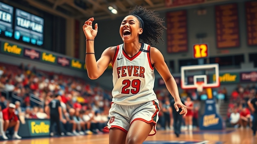 Energetic female basketball player in FEVER uniform celebrating during NCAA recruiting event.