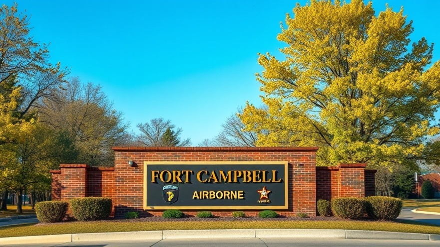 Fort Campbell entrance sign highlighting military secrets for national defense.