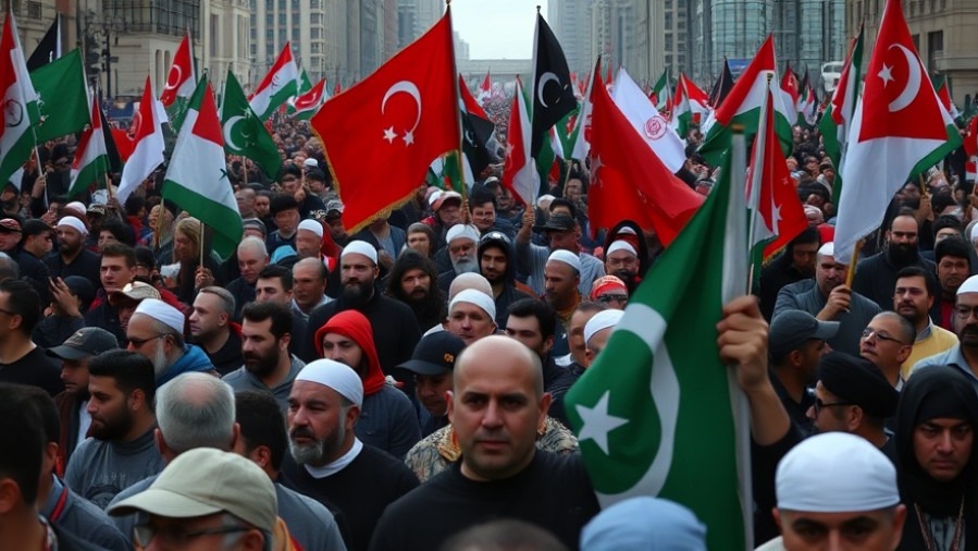 Angry Muslim immigrants in Europe demonstrate with flags, highlighting demographic change.