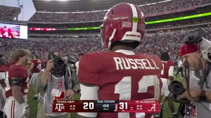 Texas A&M Aggies vs. Alabama Crimson Tide football game action.