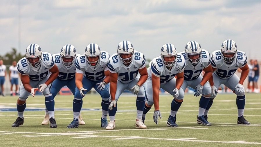 Dallas Cowboys players on scrimmage line, showcasing NFL season preview and defensive line strategy.
