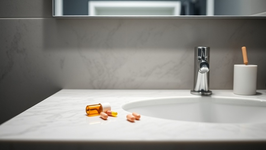 Abortion pill on bathroom countertop, highlighting Texas news on reproductive rights.