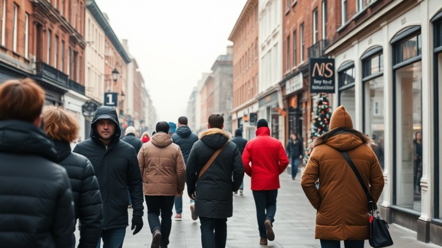 People in jackets braving the cold on a blustery Austin street amid a freeze warning.