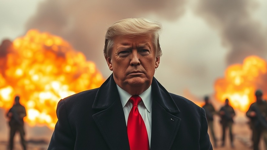 Serious Trump amid explosions, highlighting breaking news and national news headlines.