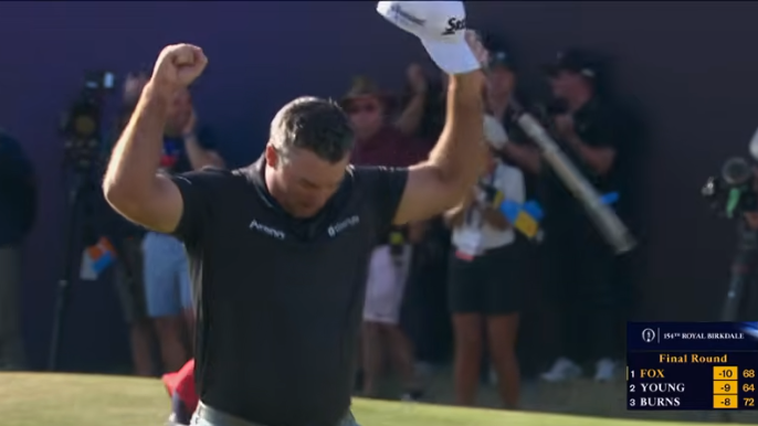 Ryan Fox birdie victory celebration at The Open Championship