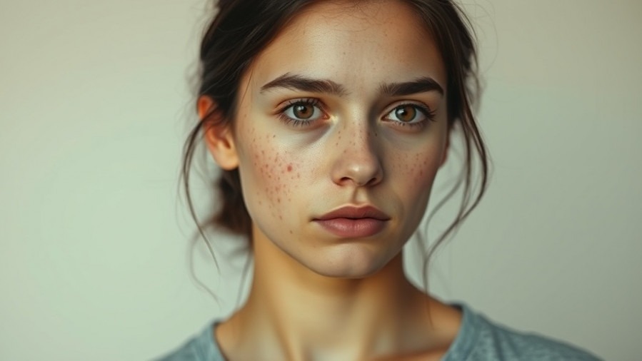 Young woman with blemishes reflecting on mental wellness for seniors.