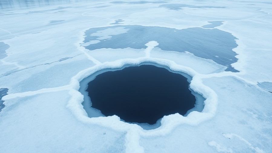 Frozen pond with a large hole, highlighting water safety in Bonham.
