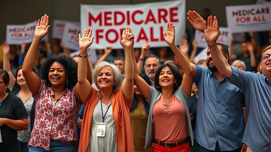 Diverse group at San Antonio health and wellness rally, advocating for Medicare for All.