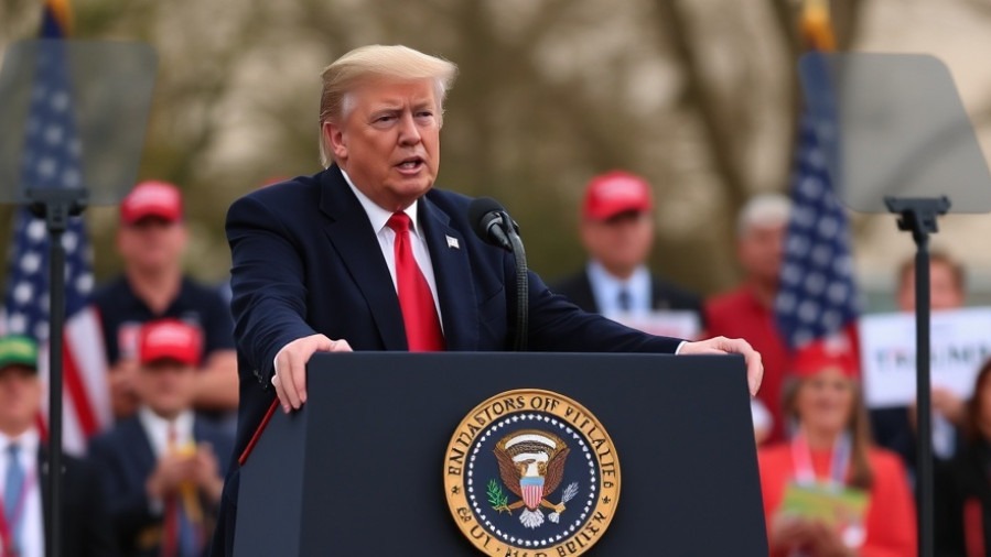 Trump at podium delivering a national address; Austin political news update.