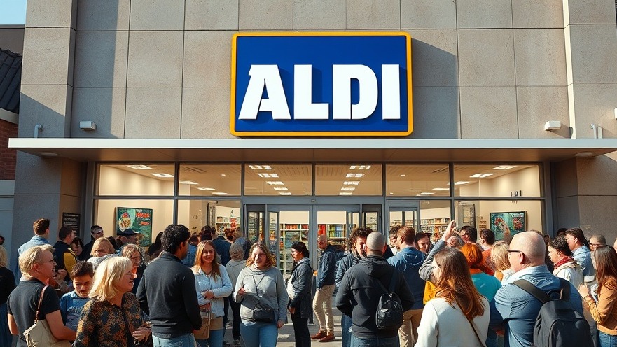 Excited crowd celebrating Aldi grocery expansion in Frisco, showcasing affordable shopping in Dallas.