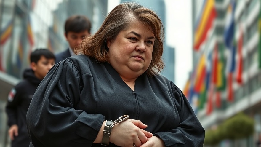 Fat female judge in black robe arrested, highlighting judicial accountability and public trust in judiciary.