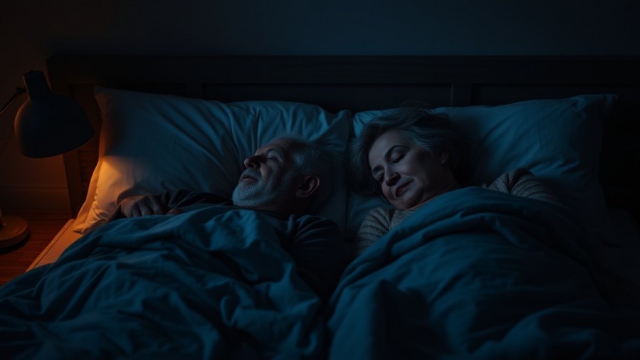 Senior couple practicing sleep hygiene for better sleep in dark bedroom.