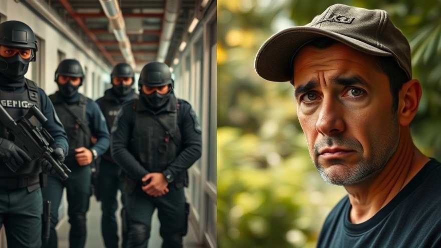 Contrasting judicial implications: officers escorting a handcuffed man amid immigration law challenges.