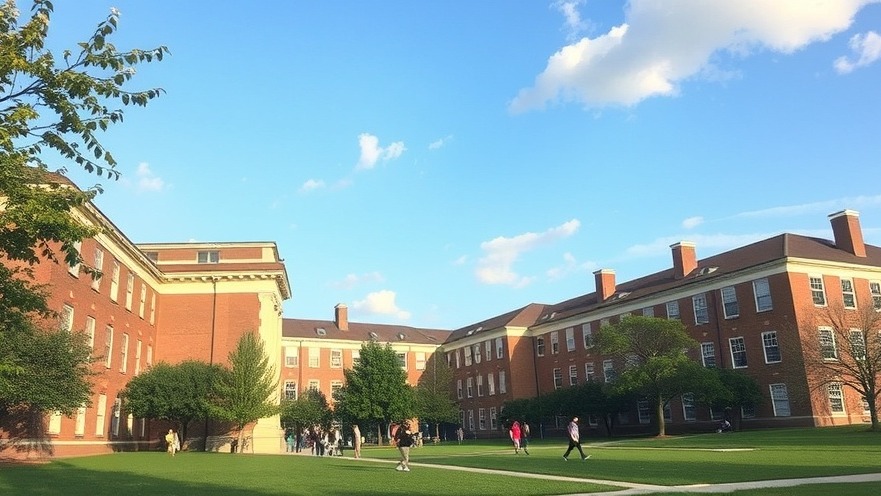 College campus representing federal funding for colleges and academic freedom.
