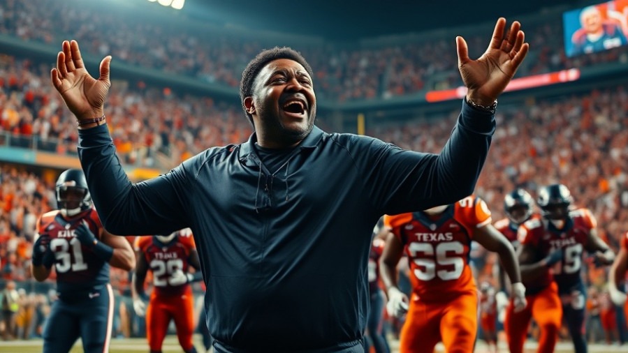 Energetic coach celebrates NFL comebacks as Texans shine in vibrant stadium.