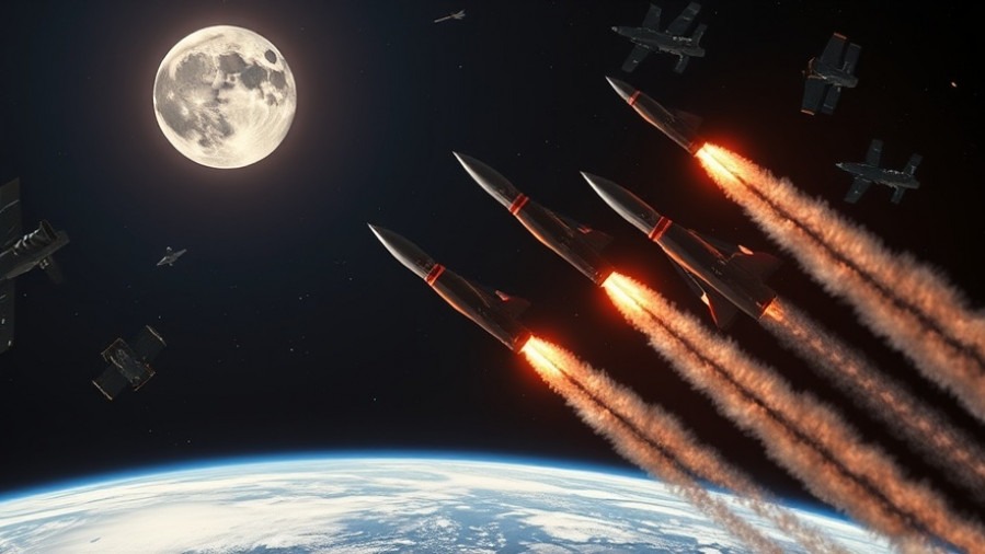 Ballistic missiles in outer space above Earth, highlighting the commercial space race.