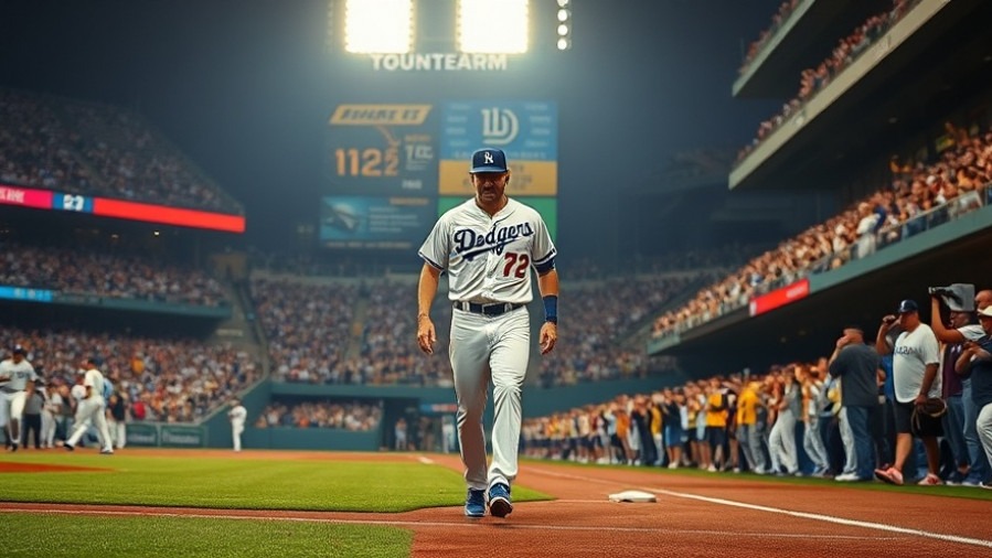 9th inning highlights: Dodgers #72 walks confidently amidst vibrant stadium crowd.