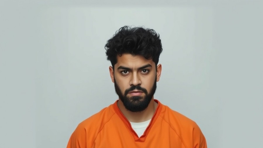 Young Hispanic man in orange jumpsuit, serious expression, highlighting San Antonio public safety news.