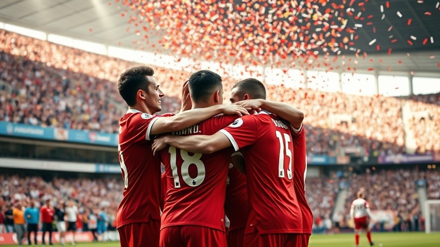 Excited soccer players in red uniforms celebrating, showcasing Spanish soccer legacy.