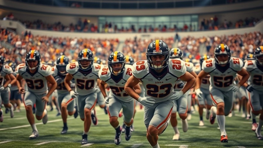 Excited South Oak Cliff team rushing onto the field, showcasing UIL Class 5A Division II dynamics.