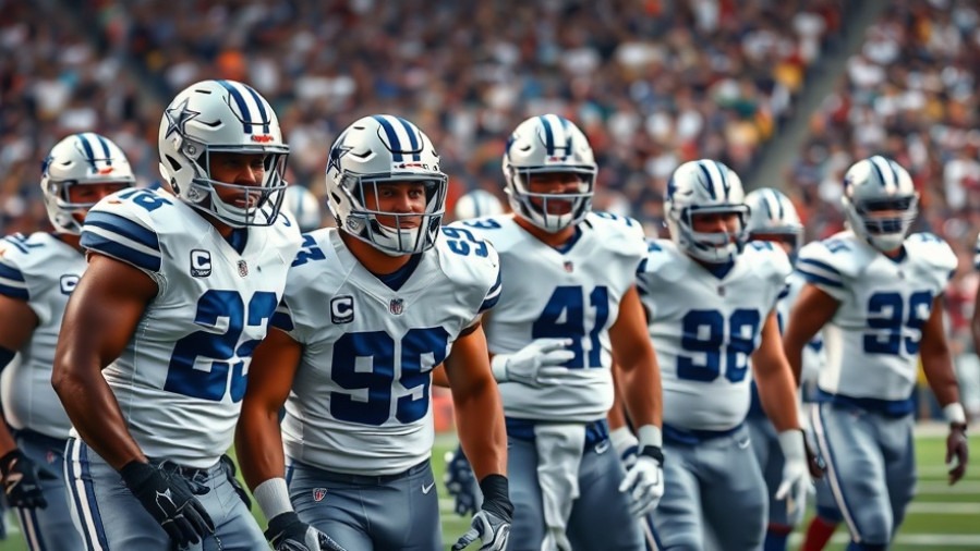 Dallas Cowboys players focused in dynamic action, showcasing NFL player performance.