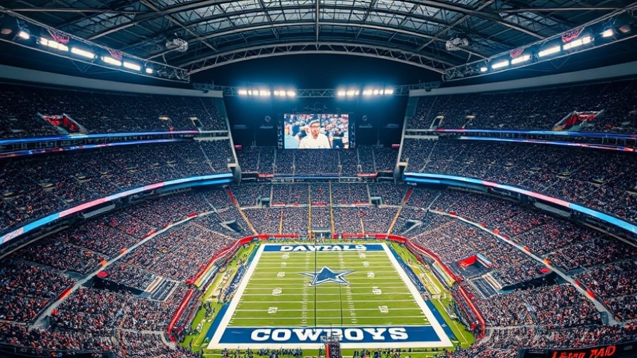 Aerial view of Dallas Cowboys stadium showcasing vibrant Dallas sports culture with a lively crowd.