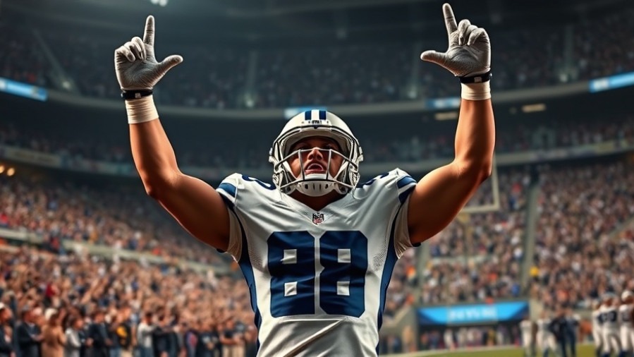 Dallas Cowboys player Dak Prescott celebrates victory in a crowded stadium.