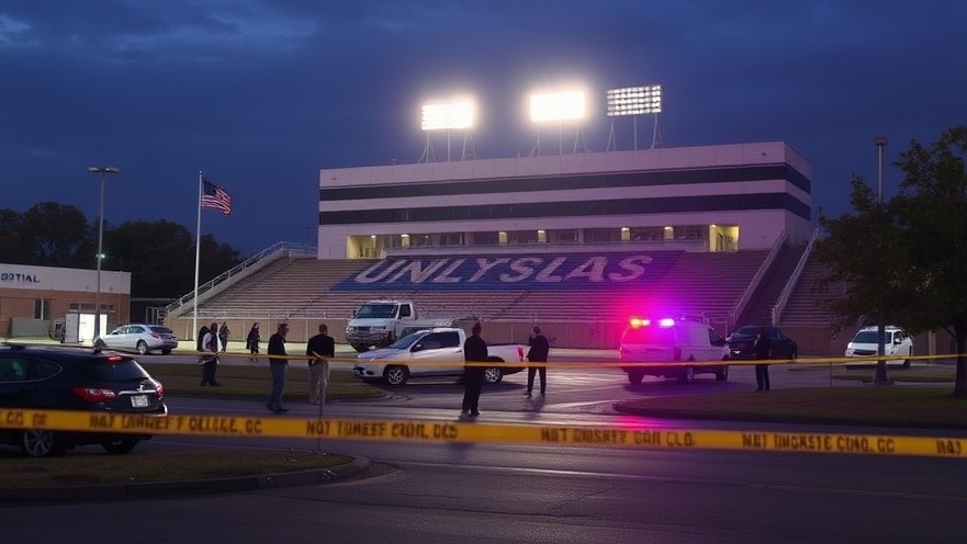 High school football stadium scene highlighting teen safety from online predators.