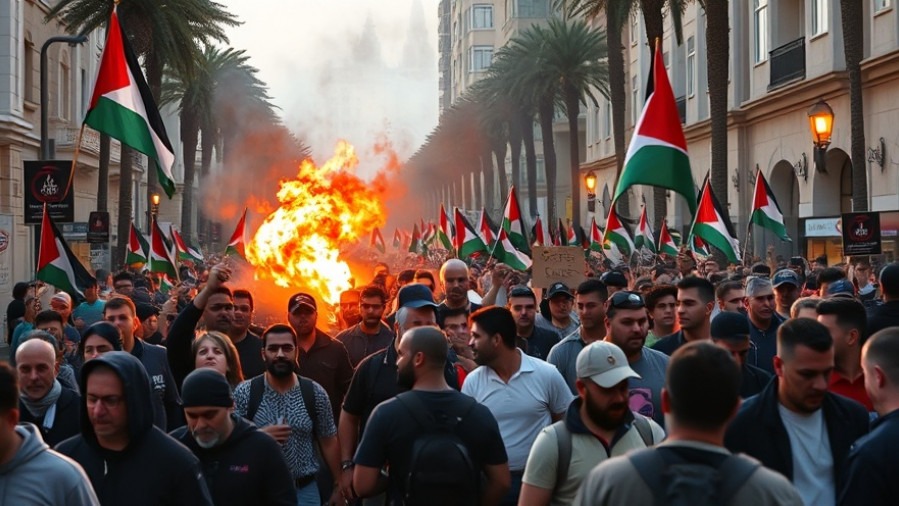 Violent Palestinian demonstrators marching, highlighting rise in antisemitic incidents in America.