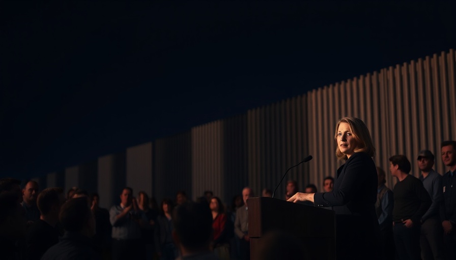 Border security executive order discussion at border wall at night.