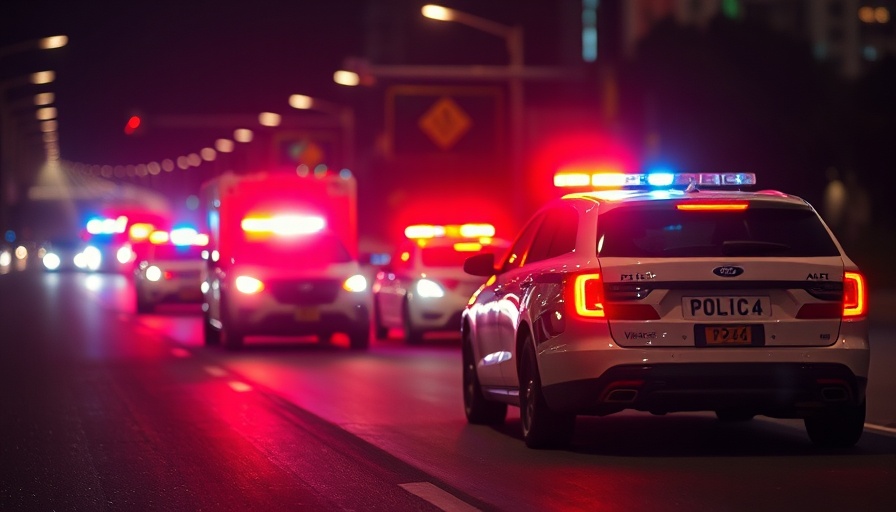 Police vehicles at nighttime crash scene on Loop 410, emergency lights flashing.