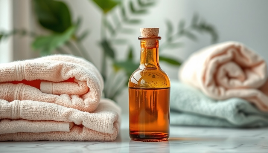 Amber glass bottle for apple cider vinegar baths on marble.