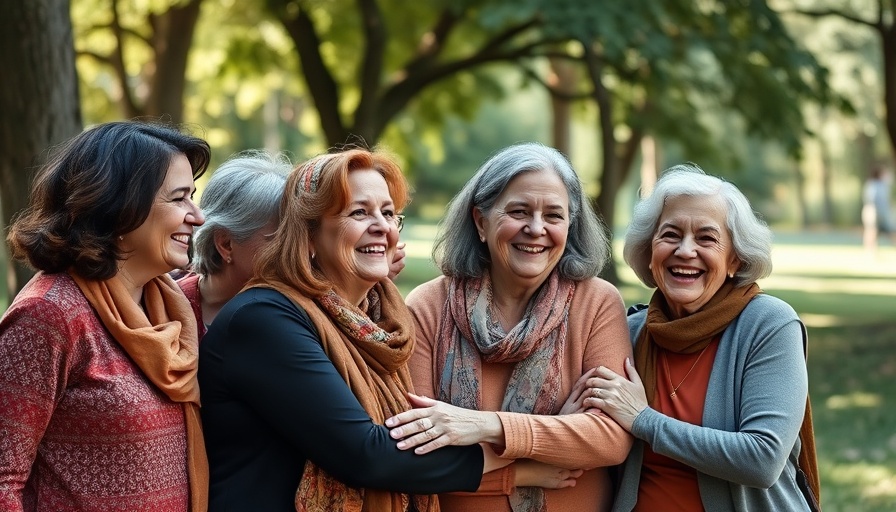 Diverse middle-aged women smiling outdoors, weight gain and menopause discussion.