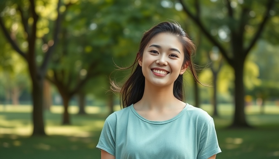 Smiling young woman outdoors in a green park.