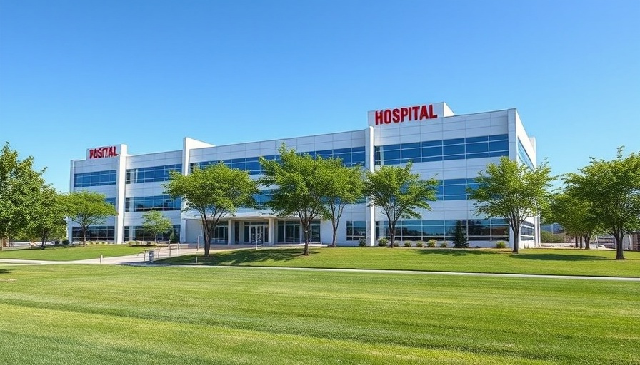 Modern hospital exterior under blue sky, $250M dual hospital expansion in San Antonio.