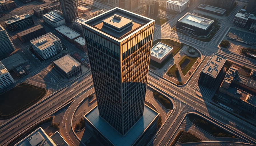 Aerial view of Austin Frost Bank Tower casting shadows.