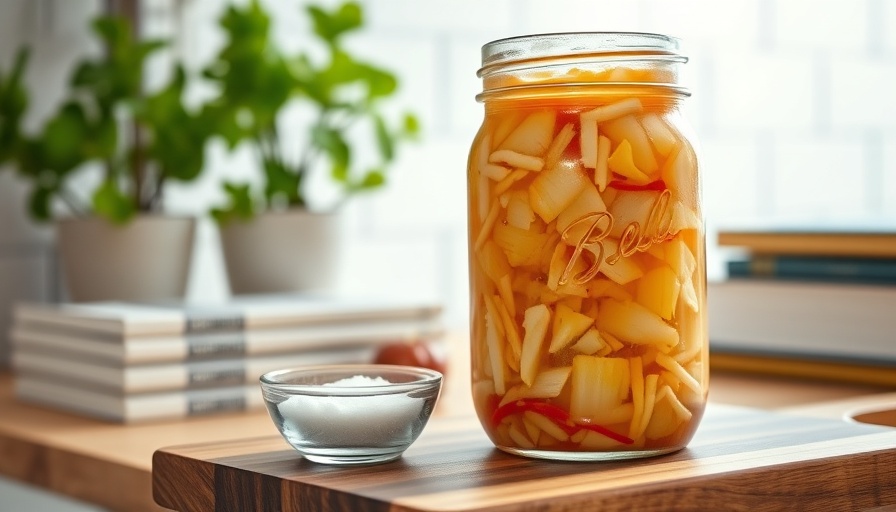 Homemade Sauerkraut Recipe: Sauerkraut in jar with salt and books.