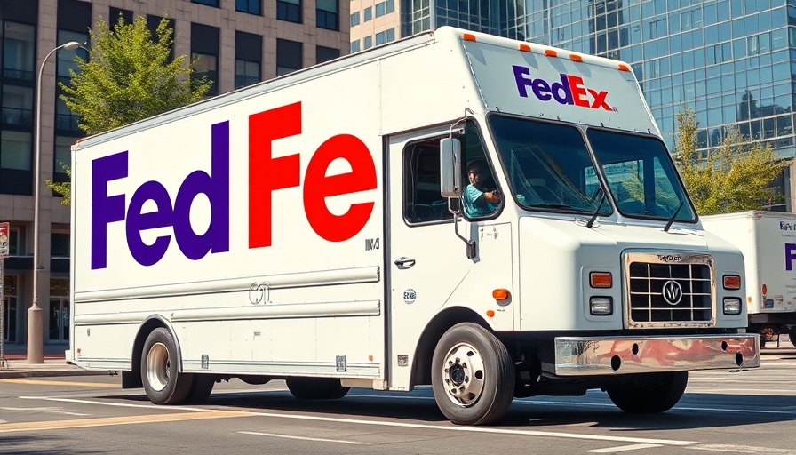 FedEx delivery truck with driver checking the vehicle, urban setting.
