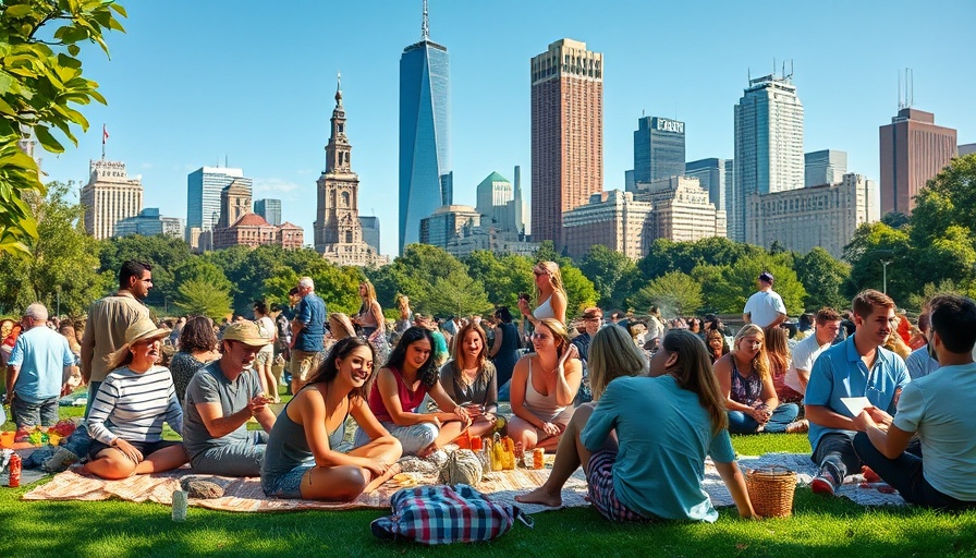 Lively pop-up picnic in Austin city park with vibrant crowd.