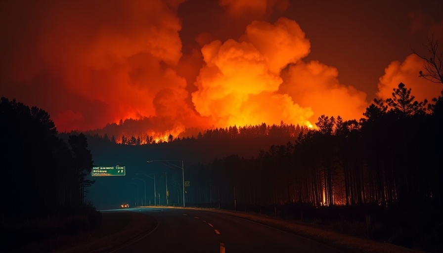 Wildfires in Carolina illuminating the night sky during evacuations.