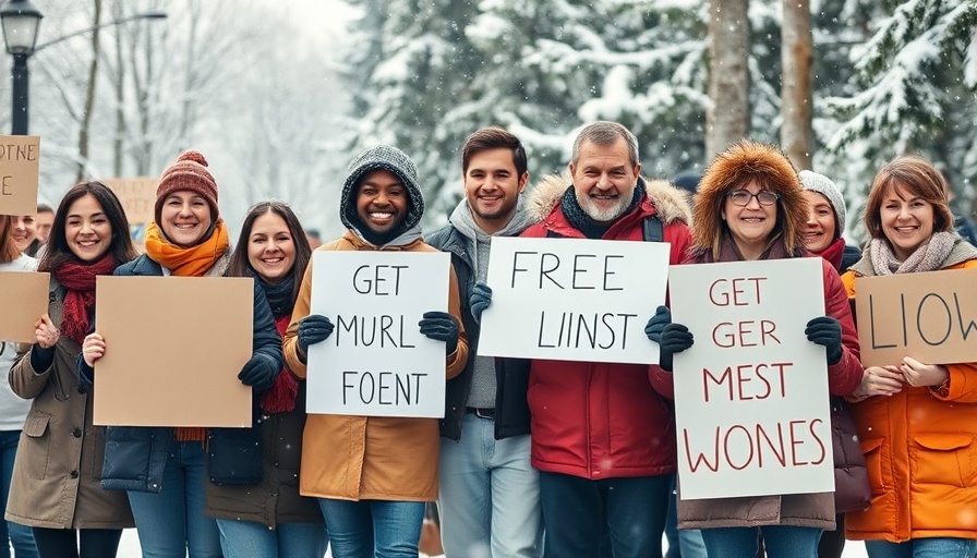 JD Vance protests Vermont: Diverse group of protestors in snowy setting.