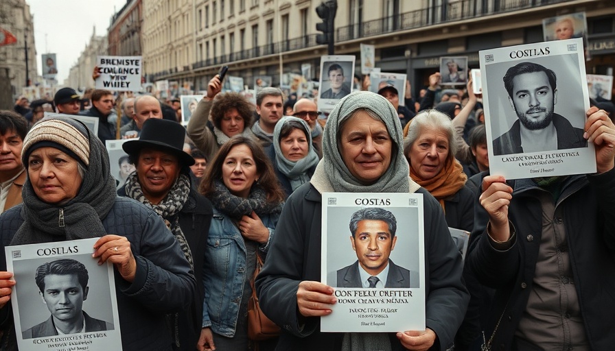Argentina Dirty War protest with people holding missing persons photos.