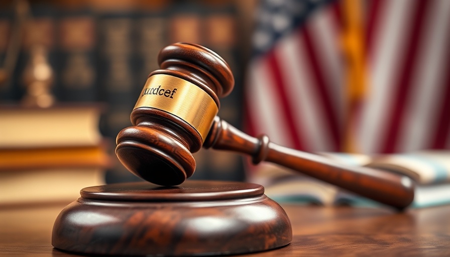 Wooden judge's gavel in focus in a courtroom setting, symbolizing justice.