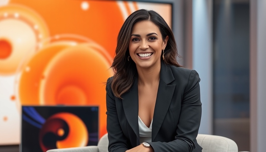 Confident woman on TV set discusses sleep and aging solutions.