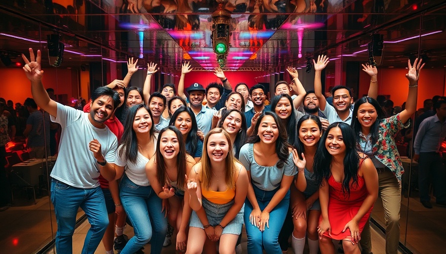 Diverse group in a mirrored room at SXSW free community concerts.