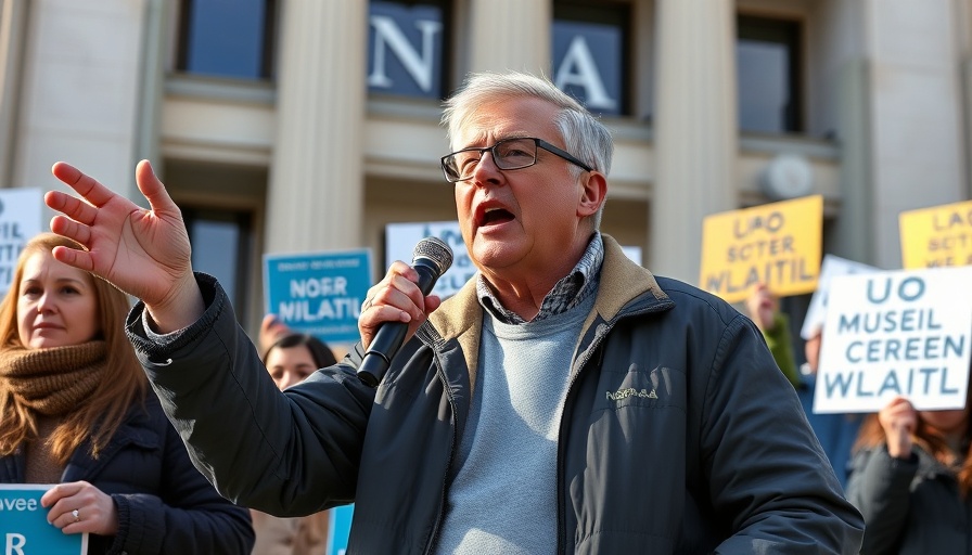 NOAA job cuts impact protest with speaker and crowd.