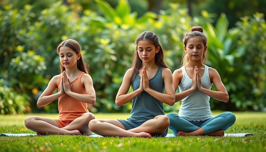 Children doing yoga in a garden; yoga for children setting