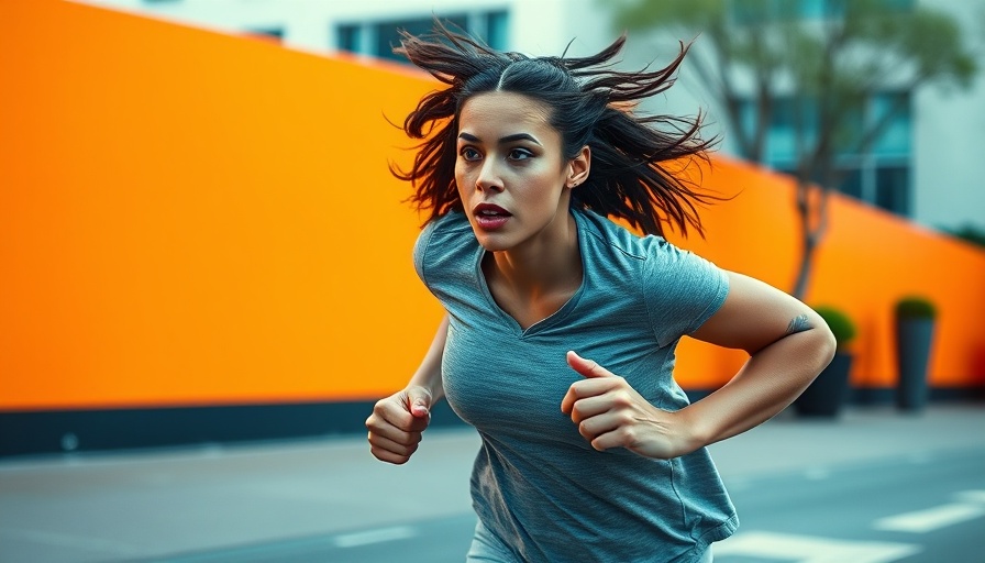 Woman running against an orange wall showcasing benefits of aerobic exercise.