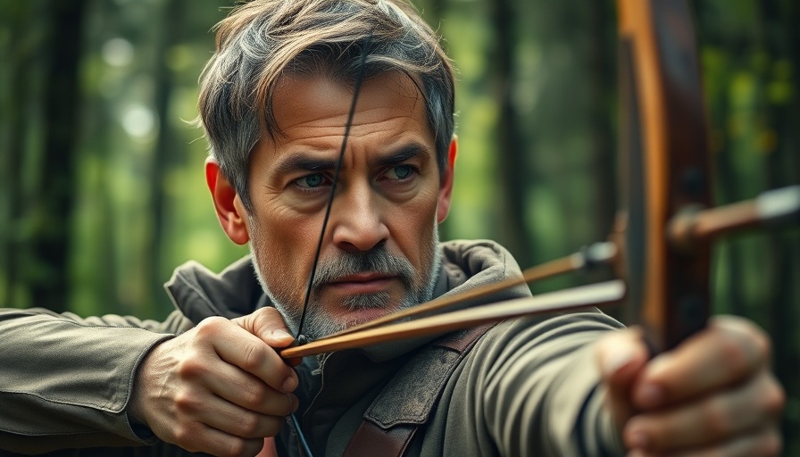 Archer aiming bow at Sherwood Forest Faire 2025, lush forest setting